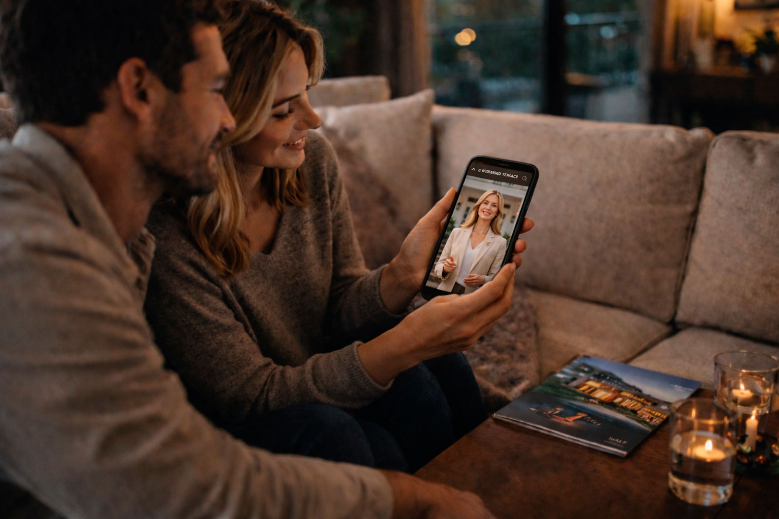 Agents using a mobile property experience on a couch
