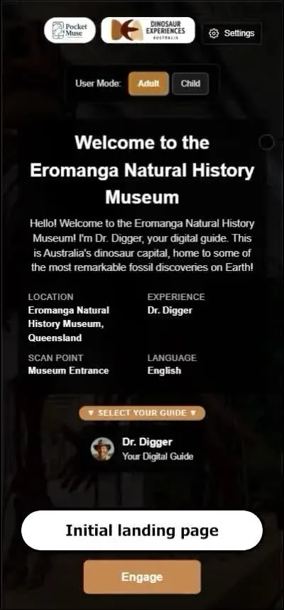 Mobile opening screen for the Eromanga visitor experience prototype.
