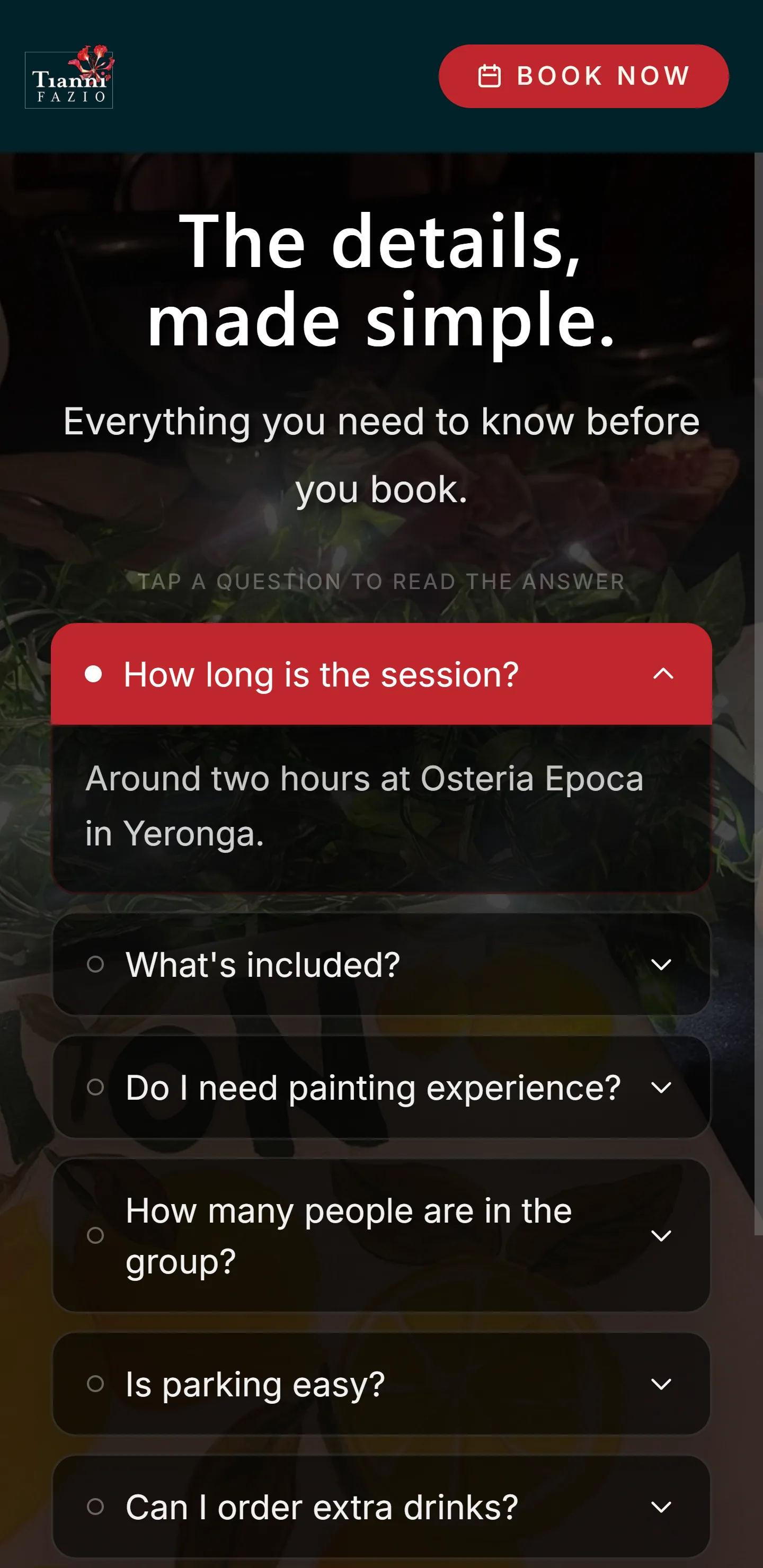 Mobile details screen with event questions and answers.